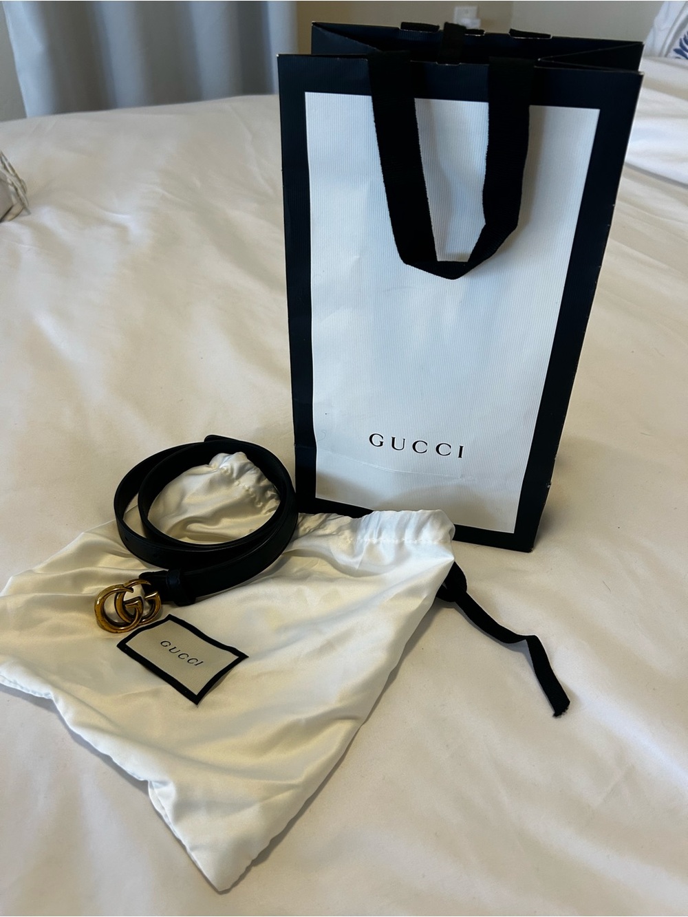 Gucci Black Leather Strap Belt with Subtle Gold Accents